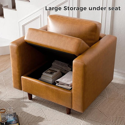 ABCASA Faux Leather Oversized Accent Chair with Storage Deep Seat Single Sofa Large Reading Armchair for Living Room Bedroom Office Brown Set of 2