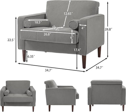 Oversized Accent Chair Set of 2, Corduroy Fabric Mid Century Modern Armchair with Large Seat for Living Room Bedroom Reading