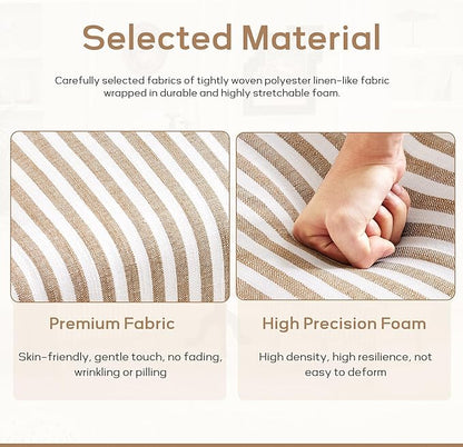 HUIMO Linen Fabric Accent Chairs Set of 2, Mid-Century Modern Armchair with Solid Wood Legs, Single Sofa Chair,Upholstered Reading Club Chair (2, Brown and White Stripe)