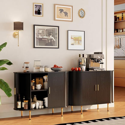 DHH Storage Cabinet, Fluted Sideboard Buffet Cabinet with Tambour Sliding Doors& Adjustable Shelf, Accent Coffee Bar Console Table for Kitchen, Living Room, Entryway (Black, 40 Inch)