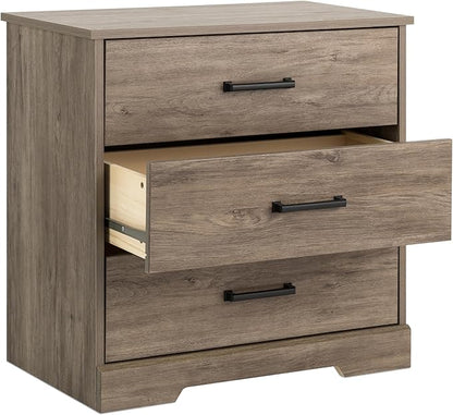 Prepac Rustic Ridge Farmhouse Nightstand Bedside Table, Brown Nightstand for Bedroom, End Table with 3 Drawers 16.25"D x 27.5"W x 26.75"H