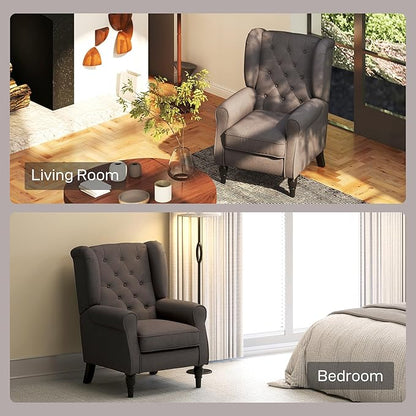 HOMCOM Mid-Century Modern Accent Chair, High Wingback Chair, Button-Tufted Upholstered Fabric Armchair with Retro Wood Legs for Living Room, Bedroom, Dark Brown