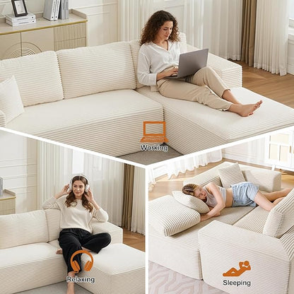 Cloud Modular Sectional Sofa Couch,L-Shape Modern Boneless Sectional Couch with Deep Seat,Upholstered Couches for Living Room Bedroom,No Assembly Required,Beige