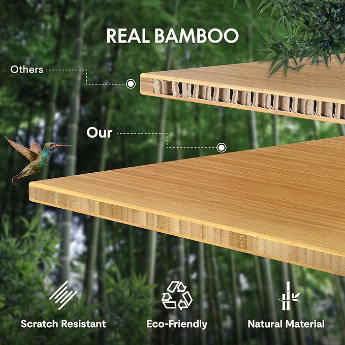 FLEXISPOT EN1 Bamboo Standing Desk, 60 x 30 Inches Whole-Piece Electric Adjustable Height Desk for Home Office (Black Frame + Bamboo Top, 2 Packages)