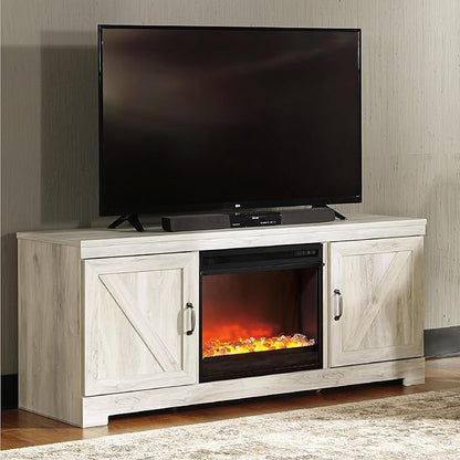 Signature Design by Ashley Bellaby Farmhouse 63" TV Stand with Fireplace for TVs up to 72", Whitewash