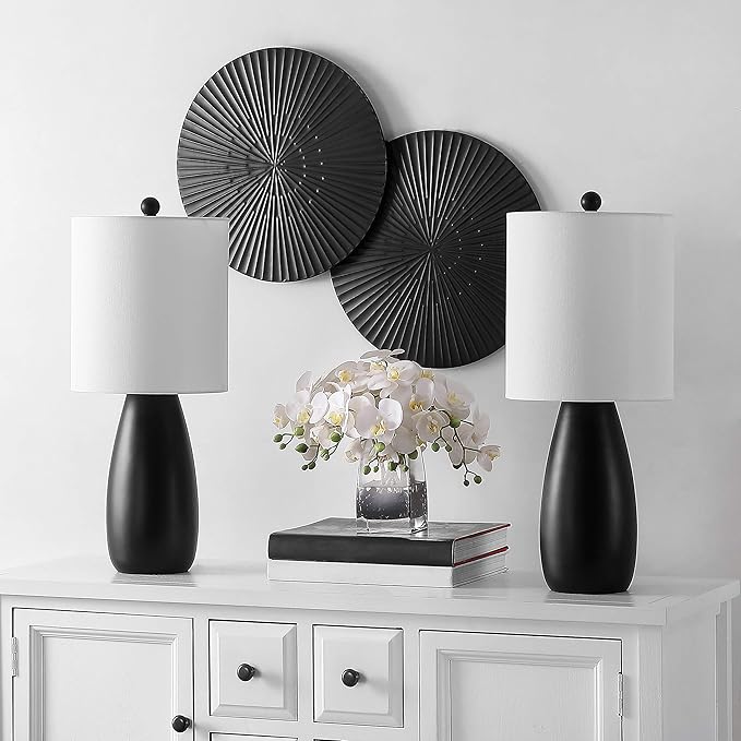 SAFAVIEH Lighting Collection Arlia Modern Black 24-inch Bedroom Living Room Home Office Desk Nightstand Table Lamp Set of 2 (LED Bulbs Included)
