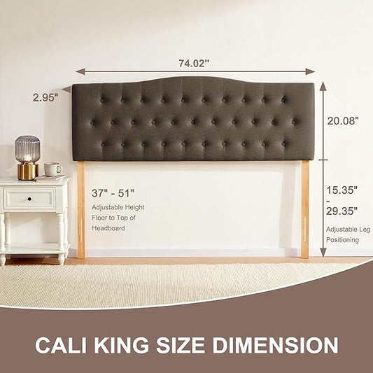 Tufted Upholstered Headboard California King, Sturdy and Durable Solid Wood Bed headboard, Fabric Headboard Adjustable Height from 37” to 51”, Button Diamond Design Head Board, Chocolate