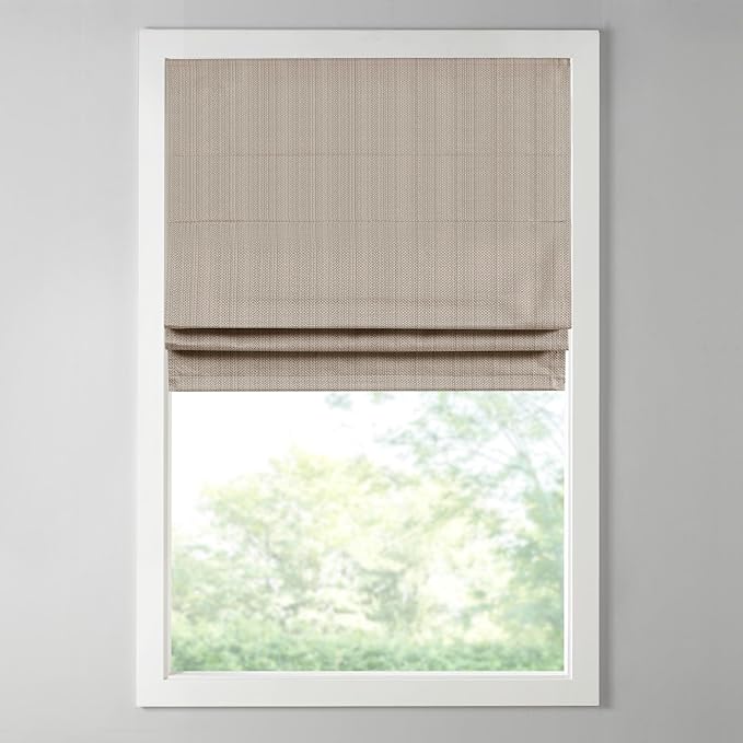 Madison Park Galen Cordless Roman Shade, 34"W x 64"H, Sheen Taupe – Room Darkening, Thermal Insulated, Energy Efficient Window Blind with Subtle Sheen Basketweave Fabric for Privacy