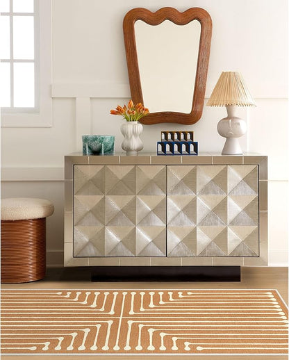 RUGGABLE x Jonathan Adler Machine Washable Modern Area Rug – Inkdrop Copper 8 ft Round, Stain-Resistant, Non-Slip – Large Rugs for Living Room, Bedroom, Hallway, Entryway & Office–with Cushioned Pad