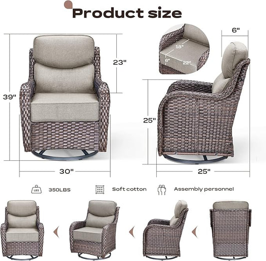 Rilyson Patio Outdoor Swivel Rocker Chairs Set of 2, Waterproof Wicker, High Back, Deep Seating, Wide Armrest, Upgraded 6 inch Thick Cushions, Ideal for Deck Porch Backyard, Brown/Beige