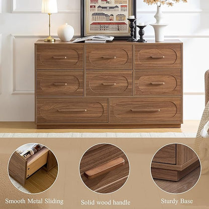 Modern 8 Drawer Dresser for Bedroom, 54" Wide Dressers & Chest of Drawers w/Solid Wood Handle, Wood Mid Century Closet Organizers and Storage Cabinet for Bedroom, Living Room, Hallway, Walnut