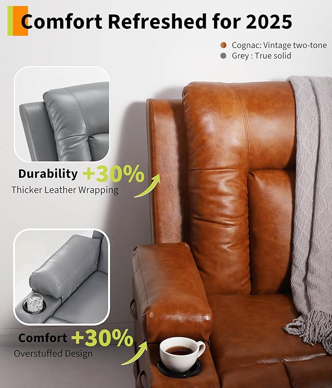 GarveeHome Power Lift Recliner Chair - Heat and Massage, Faux PU Electric Lift Recliner for Elderly & Mobility Impaired, Adjustable Back and Legs, Heavy Duty Lift Chair for Seniors