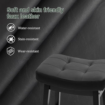 Counter Height Black Bar Stools Set of 6 for Kitchen Counter Farmhouse Modern Barstools with Faux Leather Upholstered Backless Seat and Solid Wood Legs 24 inch Bar Chairs