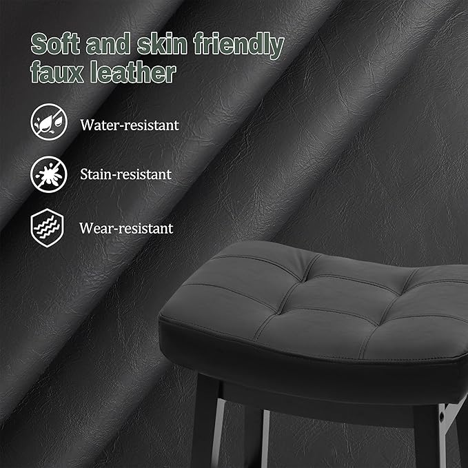 Counter Height Black Bar Stools Set of 3 for Kitchen Counter Farmhouse Modern Barstools with Faux Leather Upholstered Backless Seat and Solid Wood Legs 24 inch Bar Chairs