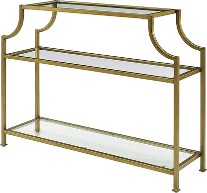 Crosley Furniture Aimee Sofa Console Table with Storage Shelves for Hall, Entryway, or Living Room, Gold and Glass