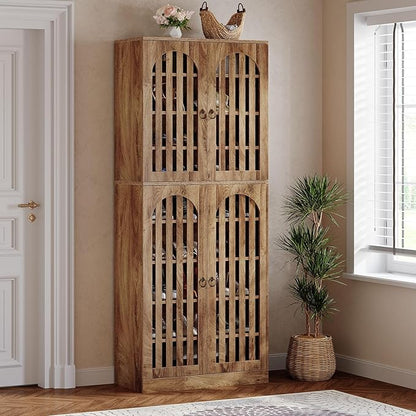 Tribesigns 70.86" Tall Shoe Storage Cabinet with Doors and Shelves, 9-Tier 27-36 Pairs Farmhouse Shoe Organizer Rack for Entryway Hallway Living Room, Closet, Brown