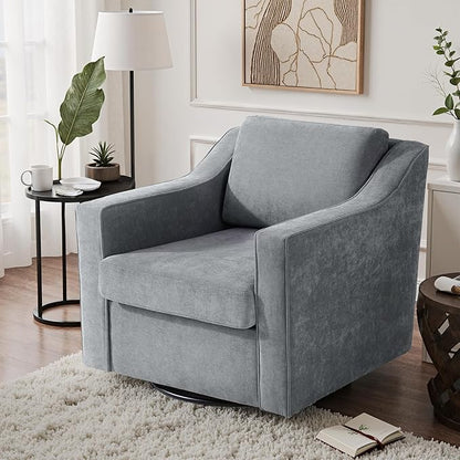 UIXE Swivel Accent Chair, Chenille Fabric Upholstered Arm Chair for Living Room, Modern Club Armchair Comfy Single Sofa Bedroom Reading Seat with Lumbar Pillow - Gray