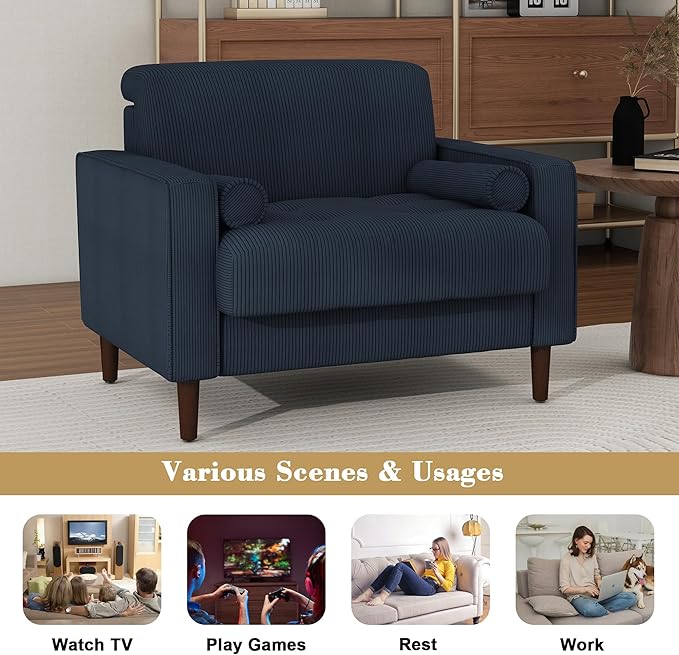 Oversized Accent Chair Set of 2, Corduroy Fabric Mid Century Modern Armchair with Large Seat for Living Room Bedroom Reading