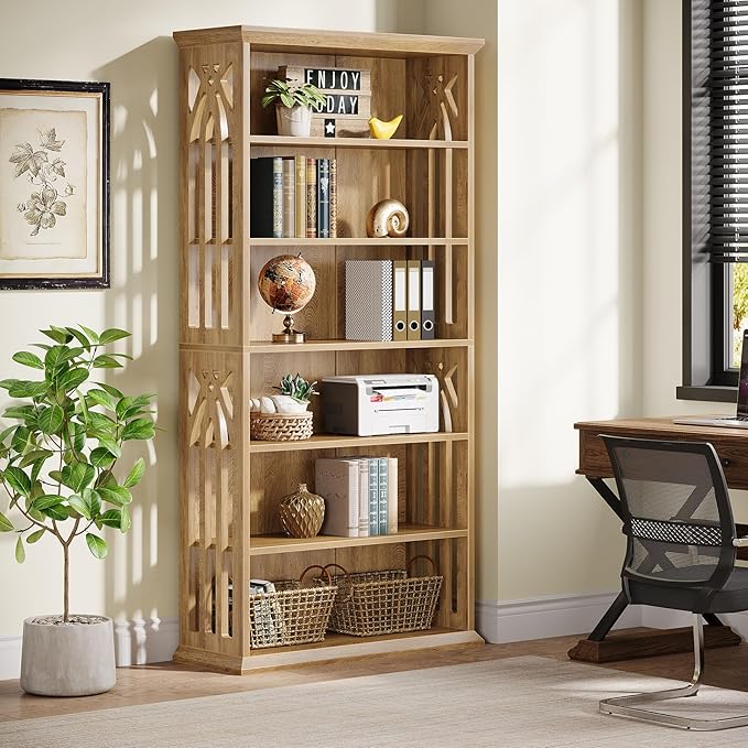 Tribesigns 6-Tier Bookshelf, 75-Inch Tall Bookcase, Large Bookshelves and Bookcases Freestanding Display Shelves, Wood Book Shelf for Living Room, Home Office, Bedroom, Light Brown (2Packs)
