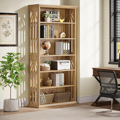Tribesigns 6-Tier Bookshelf, 75-Inch Tall Bookcase, Large Bookshelves and Bookcases Freestanding Display Shelves, Wood Book Shelf for Living Room, Home Office, Bedroom, Light Brown