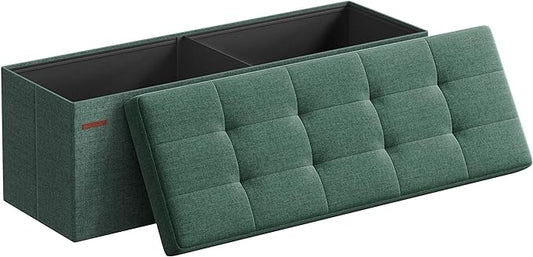 SONGMICS MAZIE Collection - 43 Inches Folding Storage Ottoman Bench, Ottoman Foot Rest, End of Bed Bench, Storage Chest, Load 660 lb, for Living Room, Bedroom, Entryway, Retro Green ULSF077C01