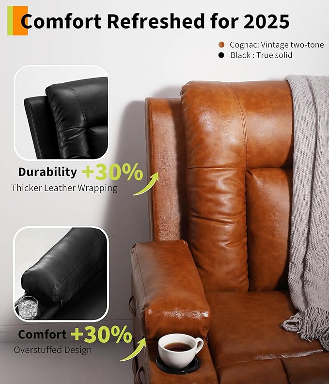 GarveeHome Power Lift Recliner Chair - Heat and Massage, PU Leather, Adjustable Back and Legs, Electric Lift Chair Designed for The Elderly and People with Mobility impaired