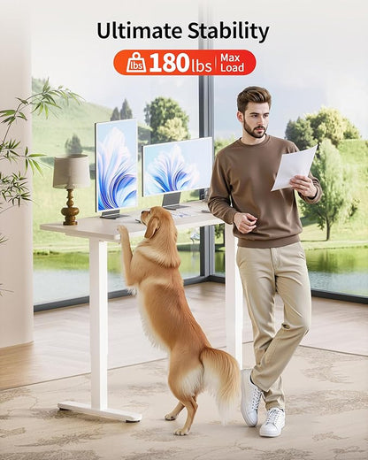 Okin Standing Desk Electric Adjustable Computer Whole Piece Stand up Desk Office Gaming Home Office Memory Desks 48x24 inches Cream Brown