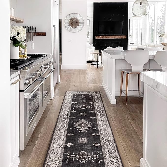 RUGGABLE Washable Vintage Area Rug – Verena Dark Wood 8 ft Round, Stain-Resistant, Non-Slip – Large Machine Washable Rugs for Living Room, Bedroom, Hallway, Entryway & Office–with Standard Pad