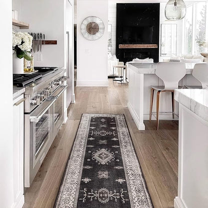 RUGGABLE Washable Vintage Area Rug – Verena Dark Wood 2x3, Stain-Resistant, Non-Slip – Small Machine Washable Rugs for Living Room, Bedroom, Hallway, Entryway & Bathroom–with Cushioned Pad