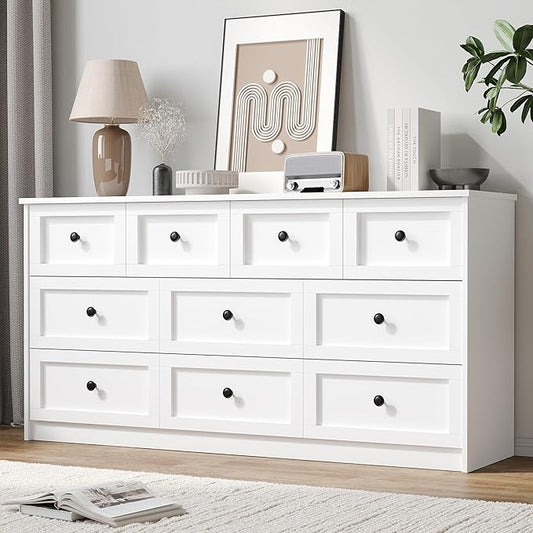 CHUWELL 10 Drawer Double Dresser for Bedroom, 59.1" Wide Dressers & Chests of Drawers with Large Capacity Storage, Dresser for Bedroom(White)
