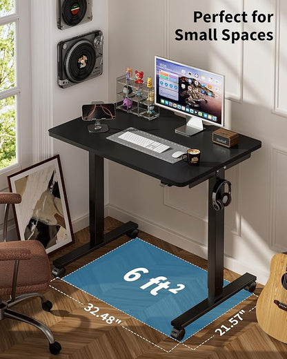 Okin Small Electric Standing Desk, 40 x 24 Inches Whole Piece Height Adjustable Desk, Black Sit to Stand Desks Computer Workstation with Wheels for Home Office