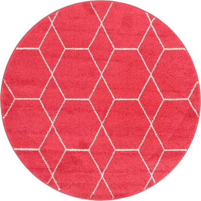 Unique Loom Trellis Frieze Collection Area Rug - Geometric (4' 1" Round, Pink/ Ivory)
