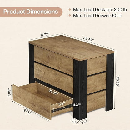 Tribesigns 36" Wide Nightstand, Oversized Night Stand with 3 Drawers, Extra Large Nightstand Bedside Table for Bedroom, Farmhouse Side End Table with Storage, Natural