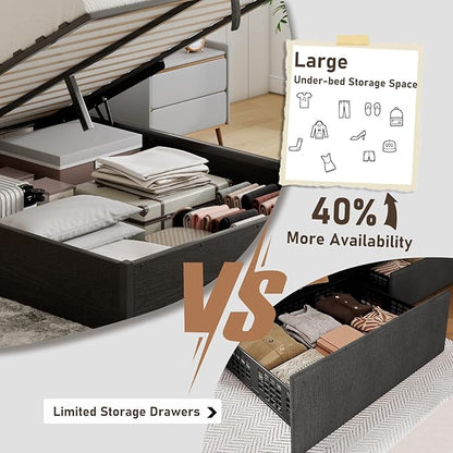 Lift Up Storage Bed Frame, King Size Wooden Platform Bed with Large Storage Underneath, No Box Spring Needed, Noise Free, Black