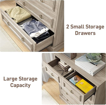 Maupvit 6 Drawers Dresser, Vintage Design Wood Rustic Chest of Drawers with Natural Texture, Sturdy & Durable Farmhouse Dresser, Ideal Storage Dressers for Living Room