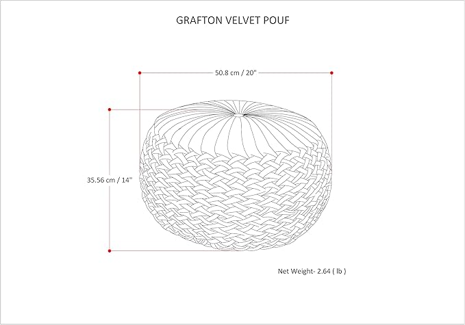 SIMPLIHOME Grafton Transitional Round Pouf in Teal Velvet Fabric for the Living Room, Bedroom and Kids Room