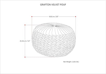 SIMPLIHOME Grafton Transitional Round Pouf in Teal Velvet Fabric for the Living Room, Bedroom and Kids Room