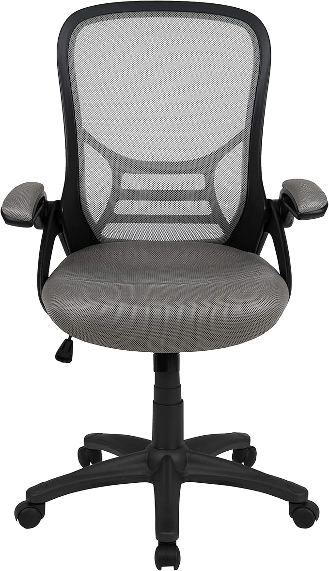 Flash Furniture Porter High-Back Swivel Office Chair with Adjustable Lumbar Support and Seat Height, Ergonomic Mesh Desk Chair with Flip-Up Armrests, Gray/Black