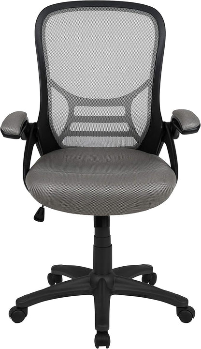 Flash Furniture Porter High-Back Swivel Office Chair with Adjustable Lumbar Support and Seat Height, Ergonomic Mesh Desk Chair with Flip-Up Armrests, Gray/Black