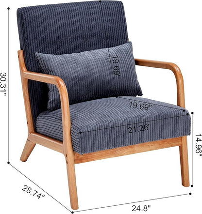 Accent Chairs, Set of 2 Mid-Century Modern Chair with Pillow, Armchair with Solid Wood, Reading Relaxing Leisure Chair for Living Room,（Grey）