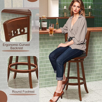 COSTWAY Bar Stools Set of 2, 30.5” Bar Height Bar stools with Solid Wood Legs, Cushioned Seat, Footrest, for Home, Kitchen Island, Bar (2, 30.5'' Seat Height)