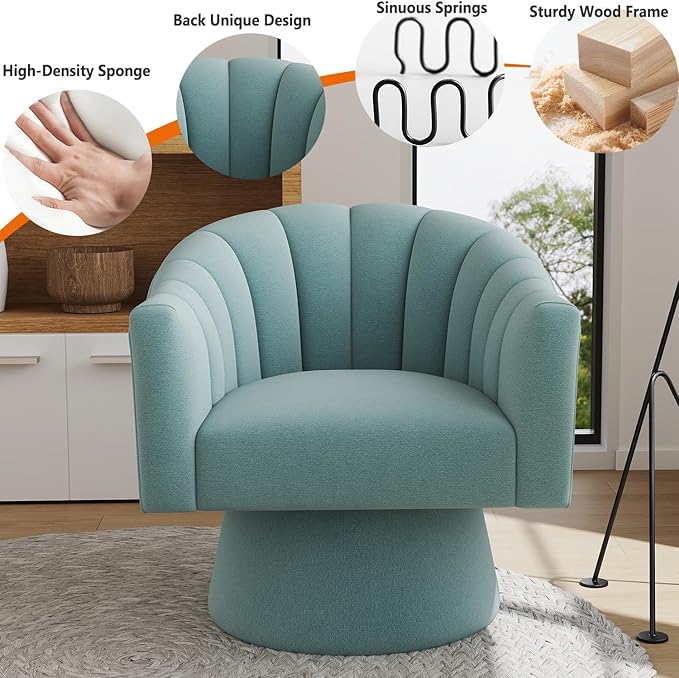 Swivel Accent Chair Set of 2, Upholstered Velvet 360° Swivel Barrel Chair for Living Room Overstuffed Bouncle Reading Chair Round Armchair for Bedroom,Vanity,Office (Blue)