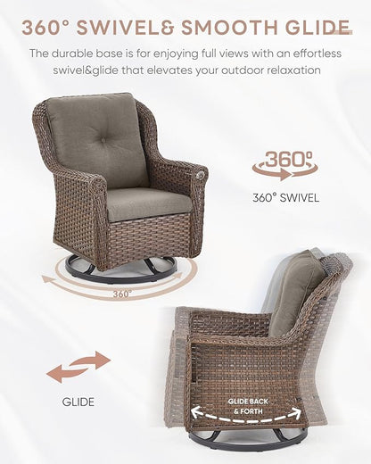 Patio Chairs Outdoor Swivel Glider - Set of 4 High Back Outside Brown Wicker Rattan Rocking Chair with Thick Cushion for Porch Apartment Deck Yard Poolside Garden - Grey