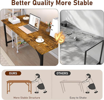 StarGraph Home Office Desks 47 Inch Large Office Desk with Sturdy Metal Frame Modern Computer Desk Gaming Study Writing Work from Home Desks, Rustic Brown
