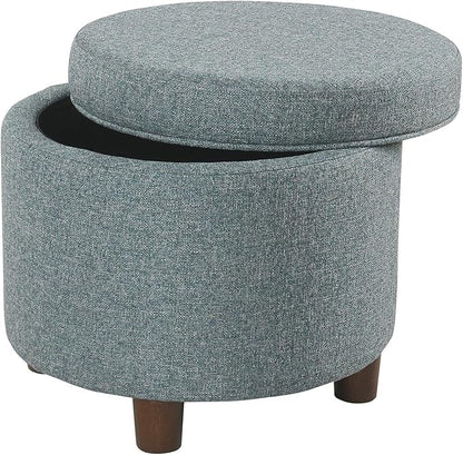Homepop Home Decor | Upholstered Round Storage Ottoman | Ottoman with Storage for Living Room & Bedroom, Teal Tweed Large