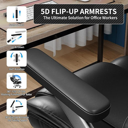 Big and Tall Office Chair with 5D Arms, 600lbs Fabric & PU Leather Heavy Duty Desk Chair, Adjustable Lumbar Support & Height, Tilt Function, High Back Ergonomic Executive Computer Chair