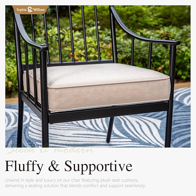 Sophia & William Metal Outdoor Dining Chairs with Seat Cushion, Black Patio Chairs Set of 2, Patio Bistro Conversation Furniture Set for Porch Yard Balcony, Load Capacity: 300lbs