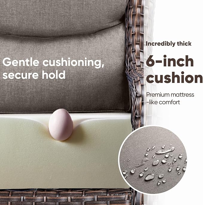 Swivel Patio Chairs sofa Set of 8 with 6" Thick Cushion - Wicker Outdoor Swivel Rocker Patio Chair ,Sofa/Glass coffee table, High Back Comfortable Outdoor Glider Chairs - Brown Wicker | Gery Cushions