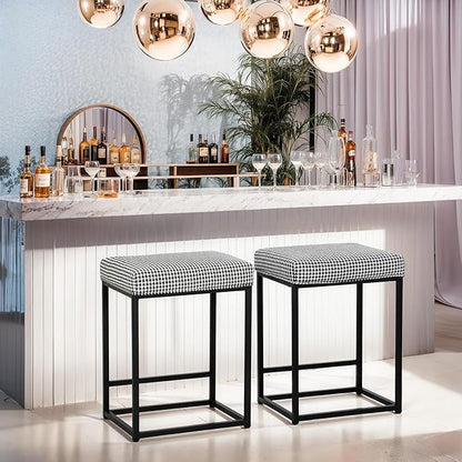 MAISON ARTS Bar Stools Set of 4 | Counter Height Bar Stools for Kitchen Island | 24" Backless Modern Bar Height Stools with Houndstooth Pattern
