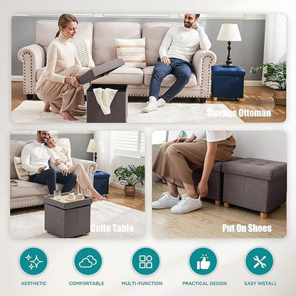 BRIAN & DANY Ottoman with Storage, Small Storage Ottoman for Dorm, Linen Folding Ottoman Foot Stool with Legs for Living Room and Bedroom, 15"x15"x15" - Brown
